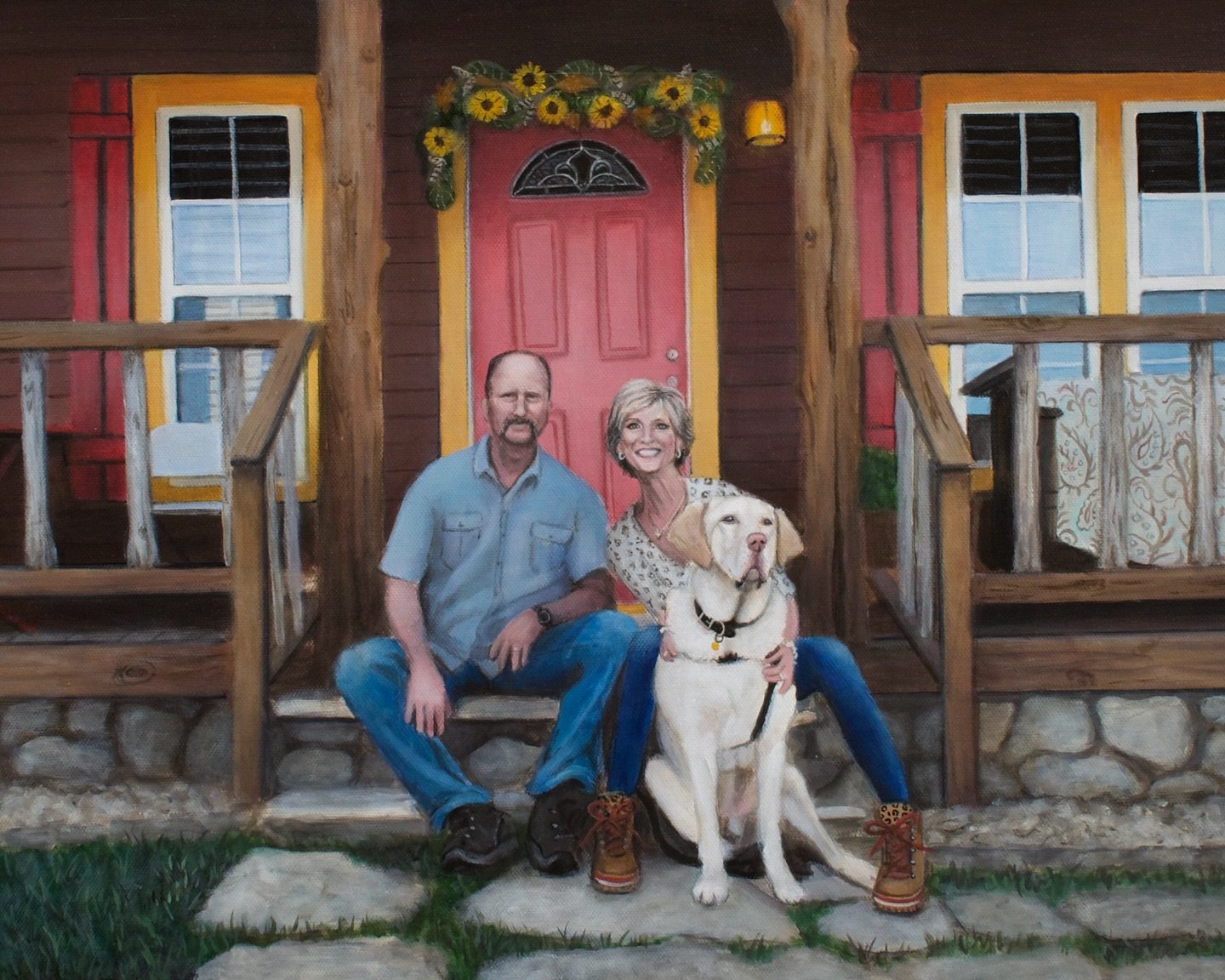 Mark, Carol, and Noah at their happy place 🍂🥾🏕️ 18x24&rdquo; acrylic 🎨 

#commission #painting #acrylicpainting #acrylic #paint #familyportrait #petportraitartist #petportrait #cabin #cabinlife #artist #art #petpainting #couplesportraits