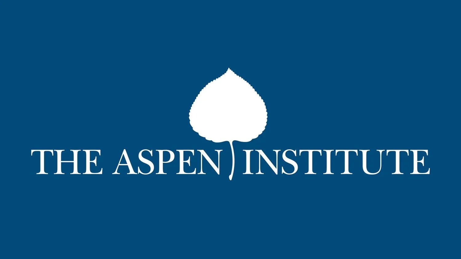 Logo of The Aspen Institute with a white tree icon and white text on a blue background.