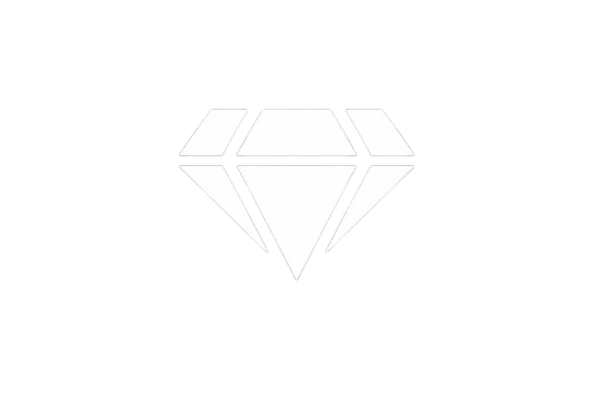 Black background with a white geometric diamond shape in the center