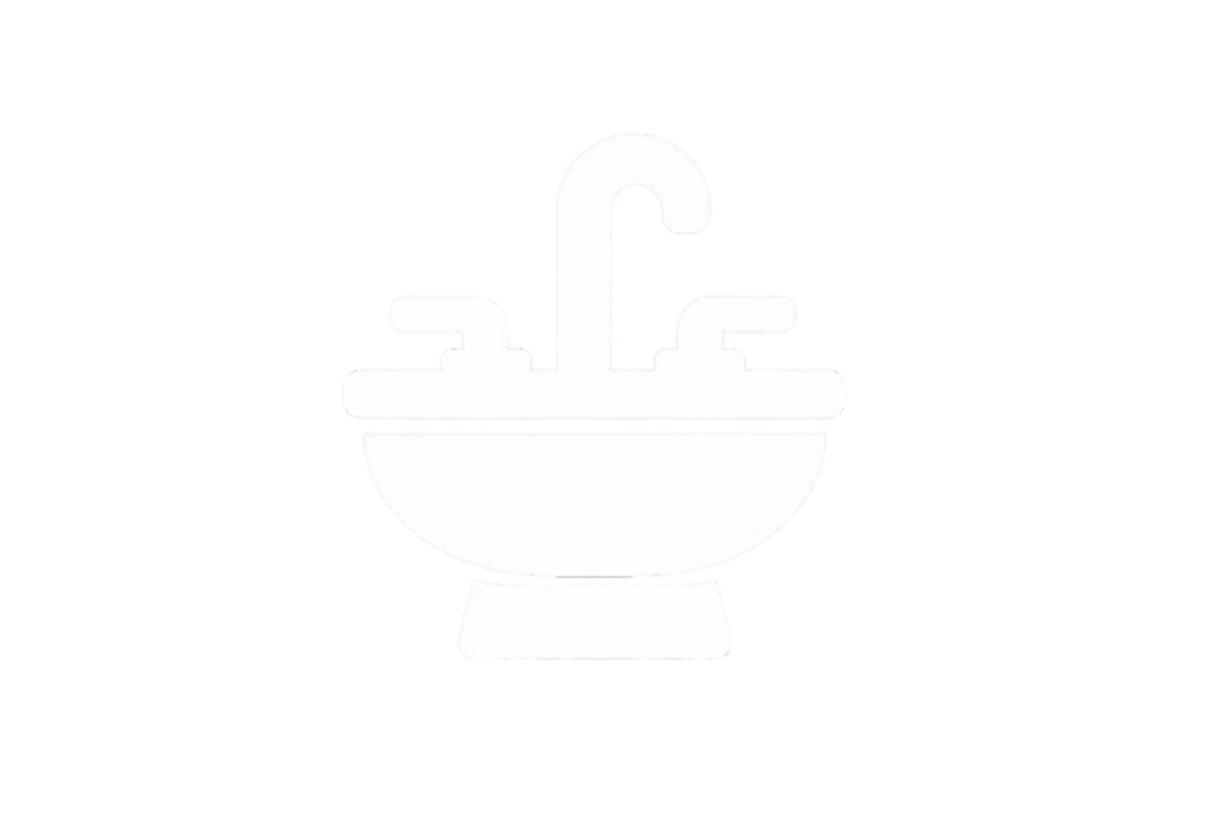 Icon of a kitchen sink with a faucet and handles.