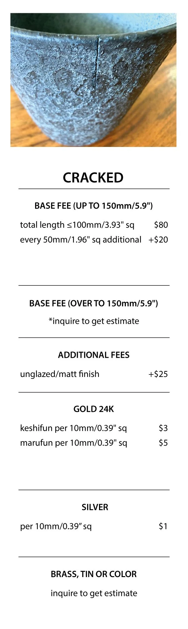 Price list for cracked ware