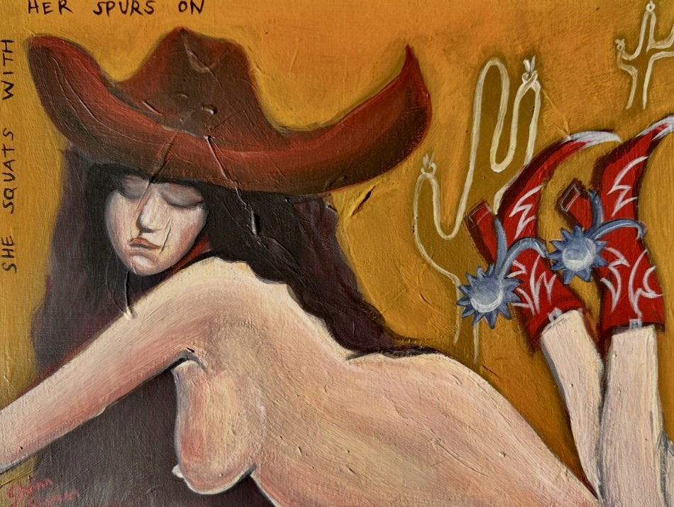 'squat with your spurs on'
acrylic on canvas