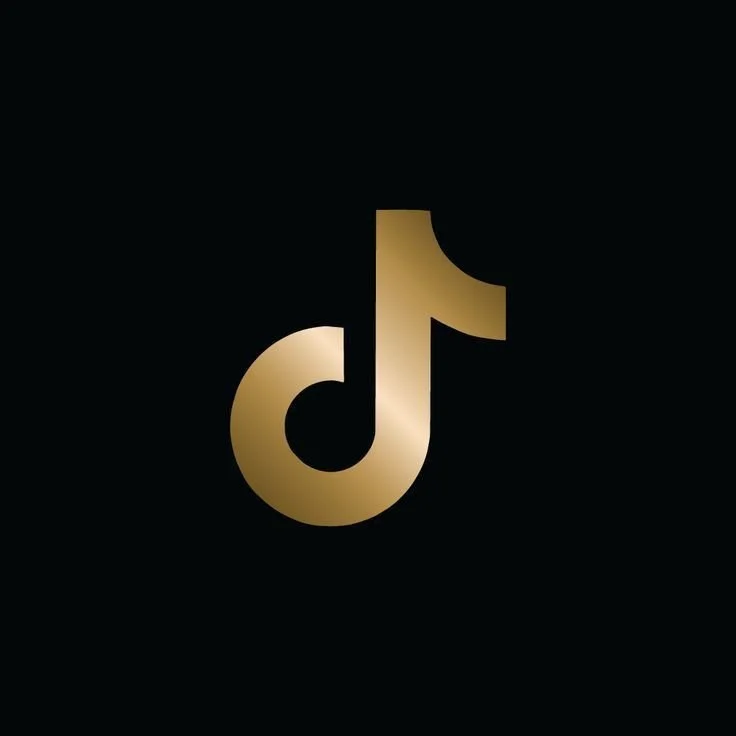 TikTok logo with gold color on black background.