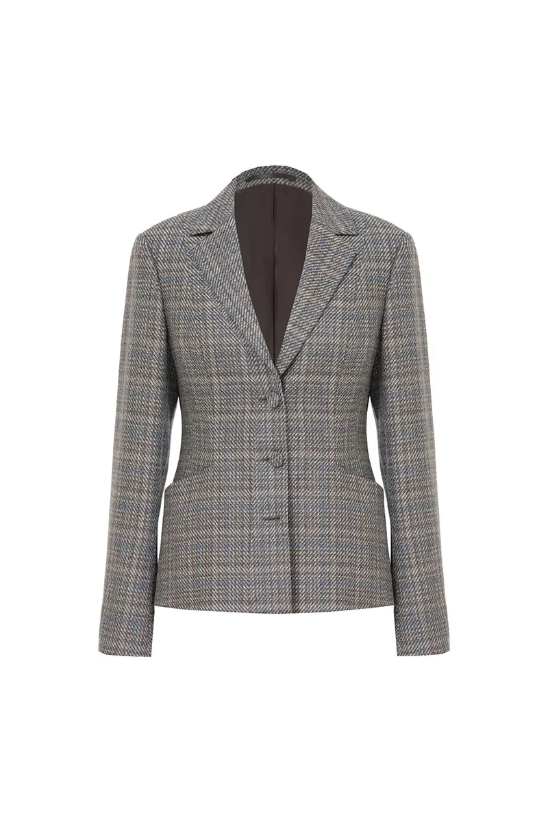 Wool Blend Plaid Blazer