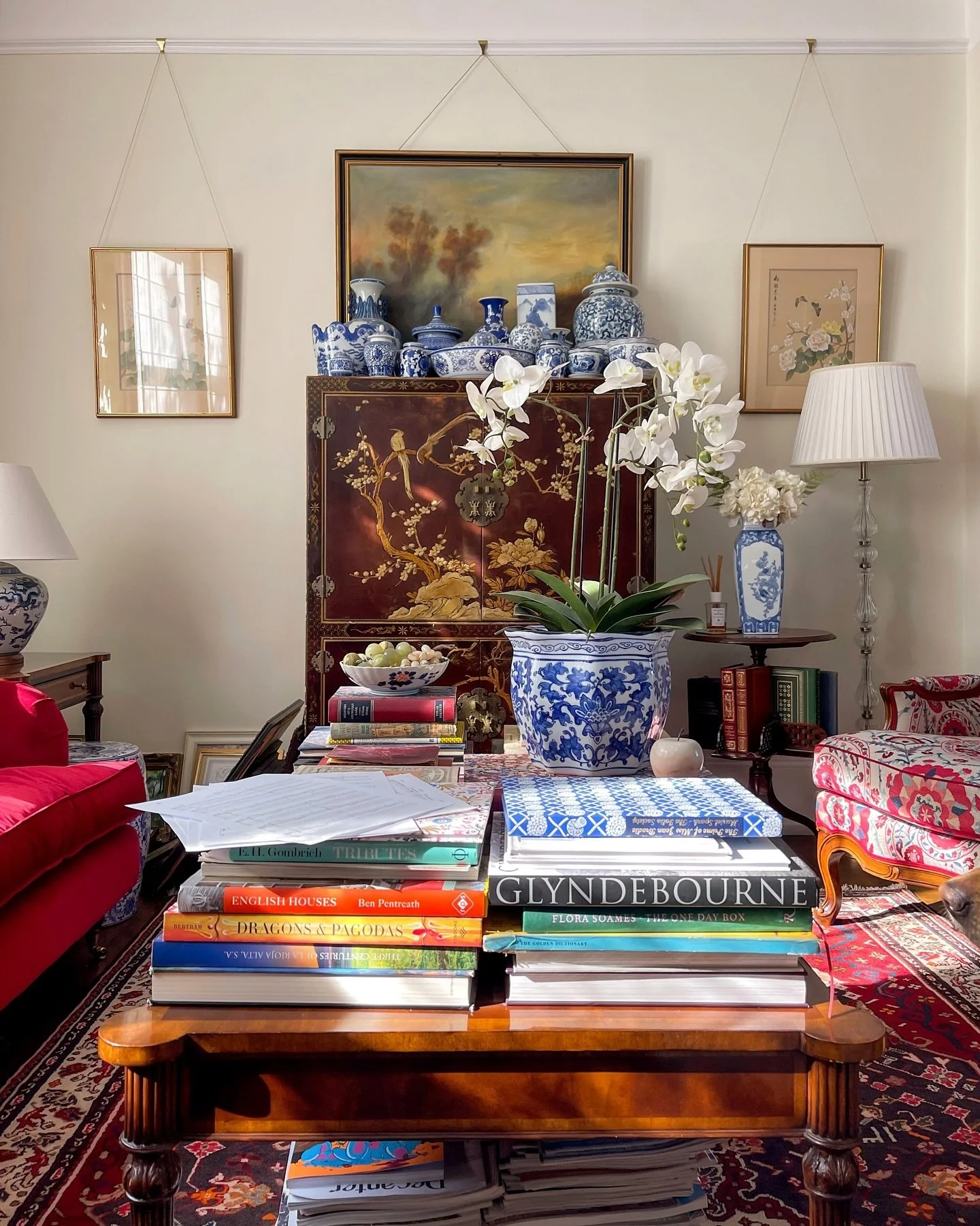 Our sitting room this morning. I snapped one quick photo and have only just realised that it had Skye&rsquo;s nose in it, so this has turned into an accidental hidden object puzzle. Spot the nose or just scroll on by and enjoy a glimpse of pattern, c