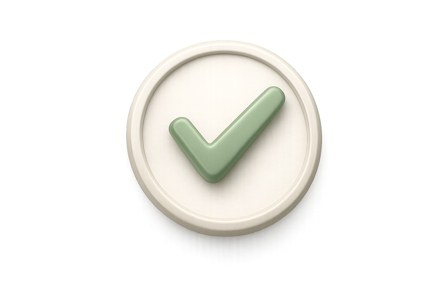 Close-up of a round button with a green check mark symbol.