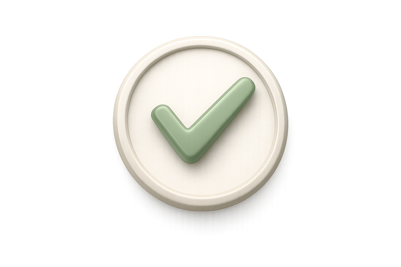 Close-up of a round white button with a green checkmark symbol in the center.