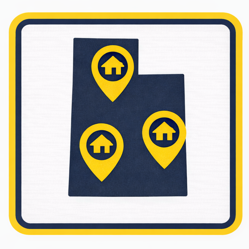 Map of Nevada with three house location markers, indicating real estate or property listings in the state.