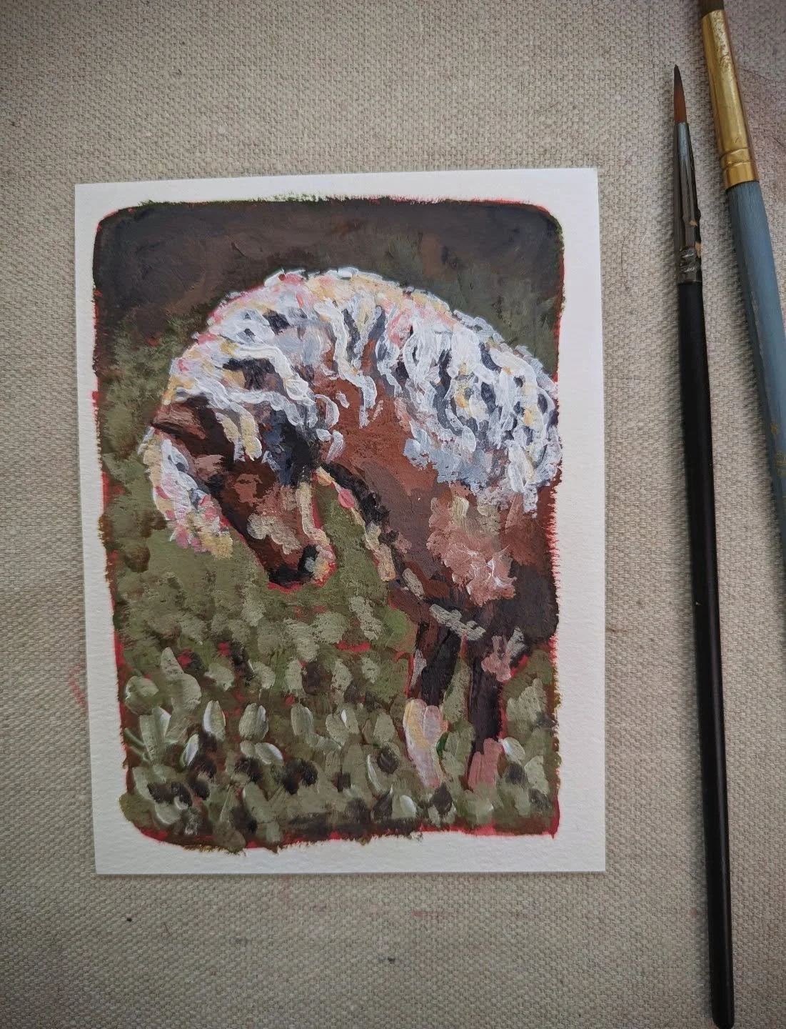 Quick painting using only 2 brushes. I'm slowly learning to paint more loosely the way I loooove and with a bolder underpainting to add some variation. I'd love to hear what you think of this one 🤎

#EmergingArtist
#OriginalArtwork
#ArtistProcess
#F