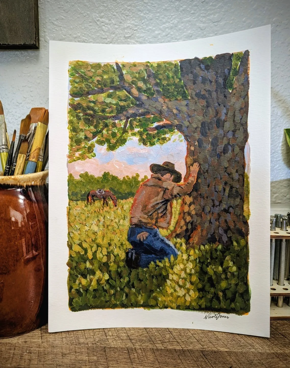 In a world that praises toughness, it's refreshing to see true strength when a man kneels and prays. I painted this as a reminder that faith isn't weakness, it carries even the strongest of men through the roughest of seasons.
Whether you're horse fo