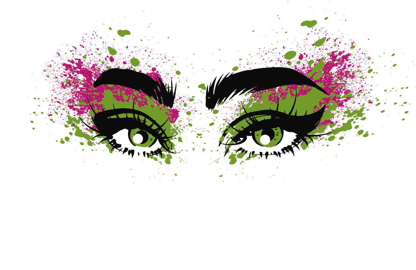 Logo for Las Mamacitas Taco Truck featuring stylized eyes with purple and green splashes behind them, and white text with the name of the food truck.