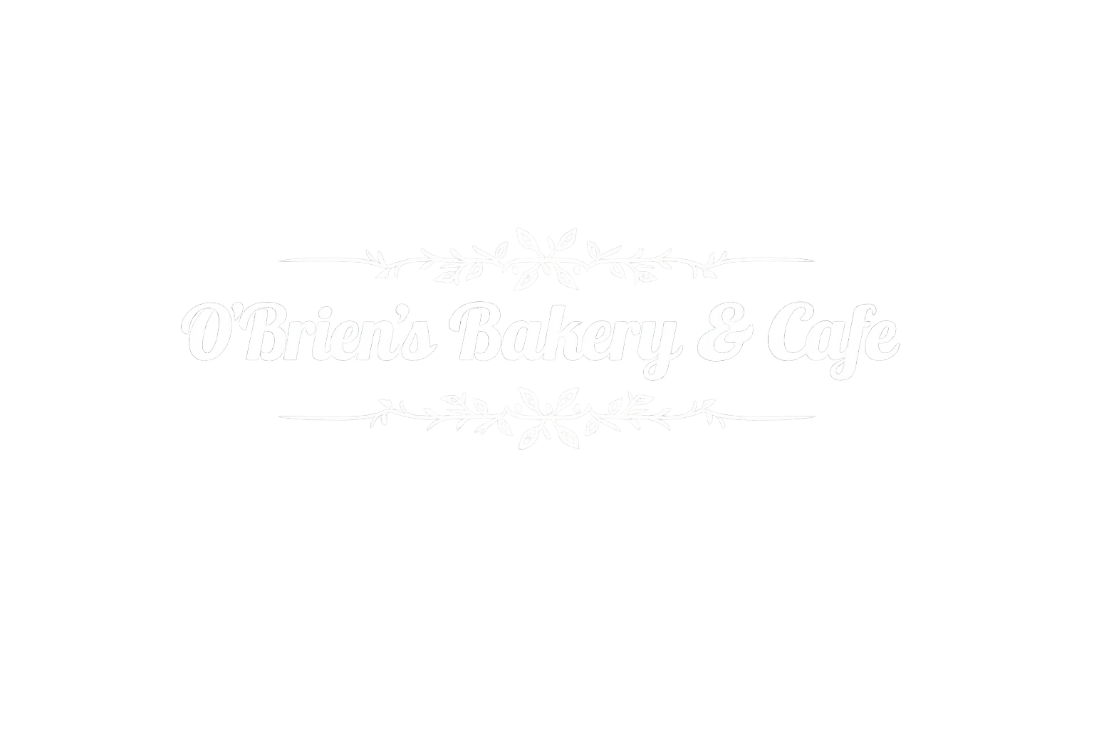 Logo for O'Brien's Bakery & Cafe in black and white with decorative floral design.