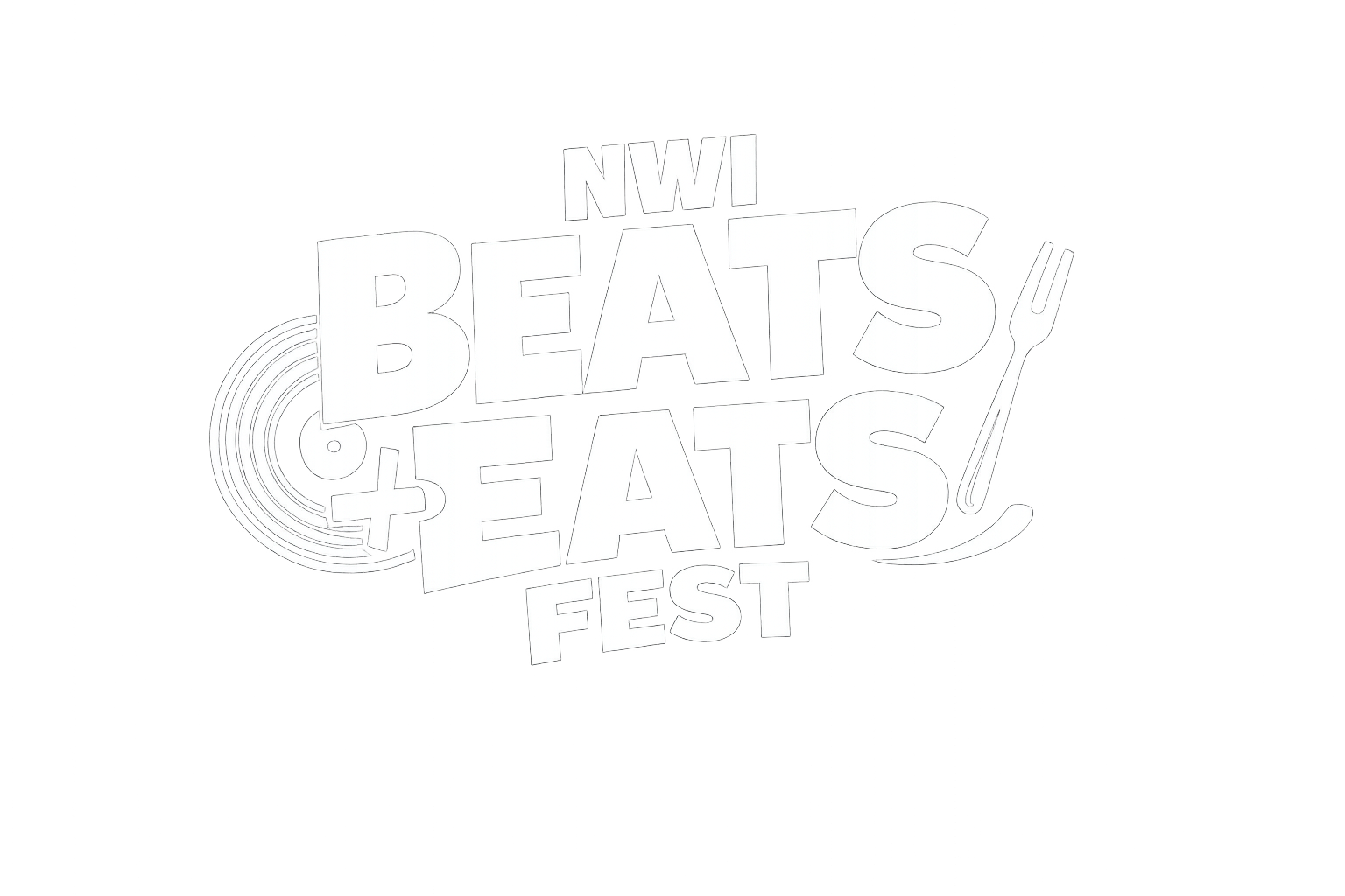 Logo for NWL Beats & Eats Fest with text and musical elements in black and white.