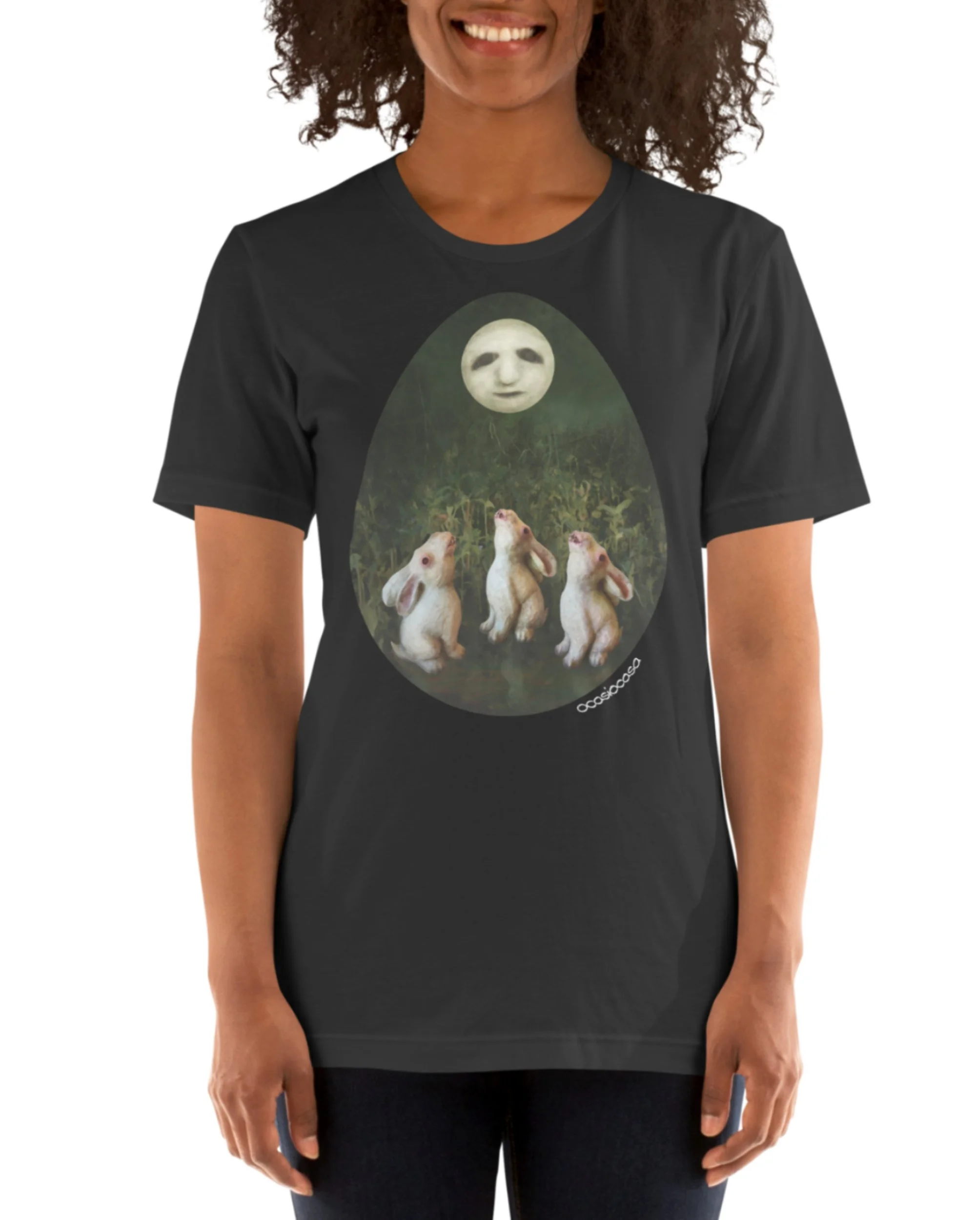rabbit howls dark grey unisex t shirt 1.jpg