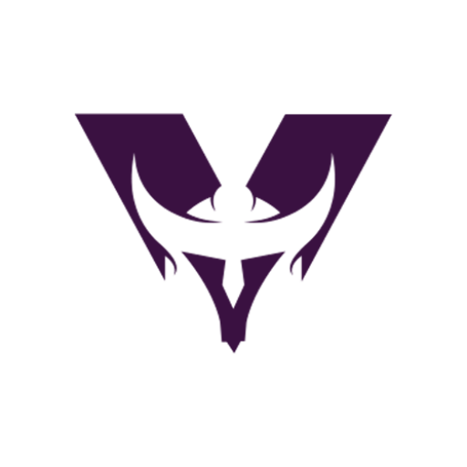 A stylized, symmetrical logo resembling an abstract bird or dragon with outstretched wings, in dark purple.