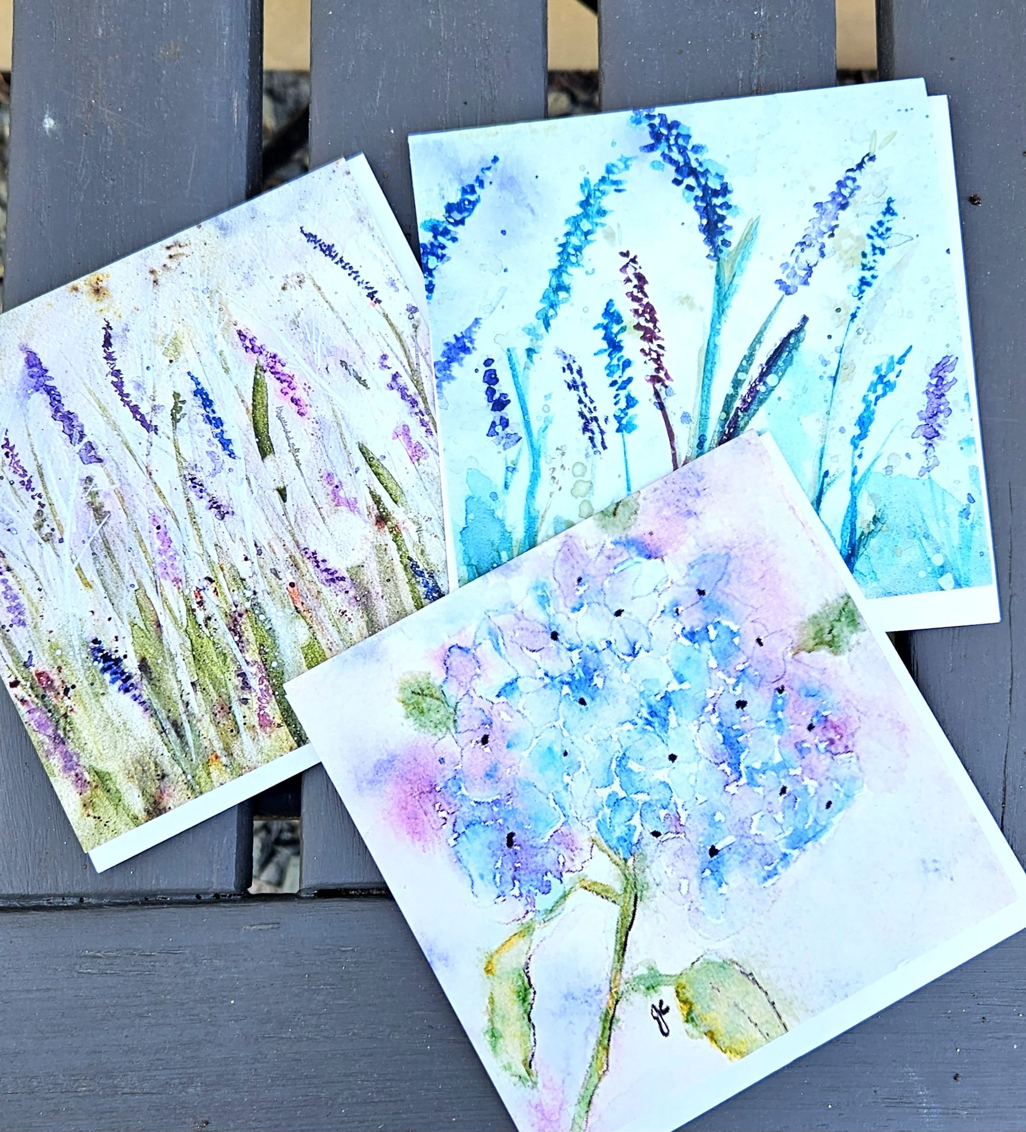 Watercolour floral cards in a set of 3