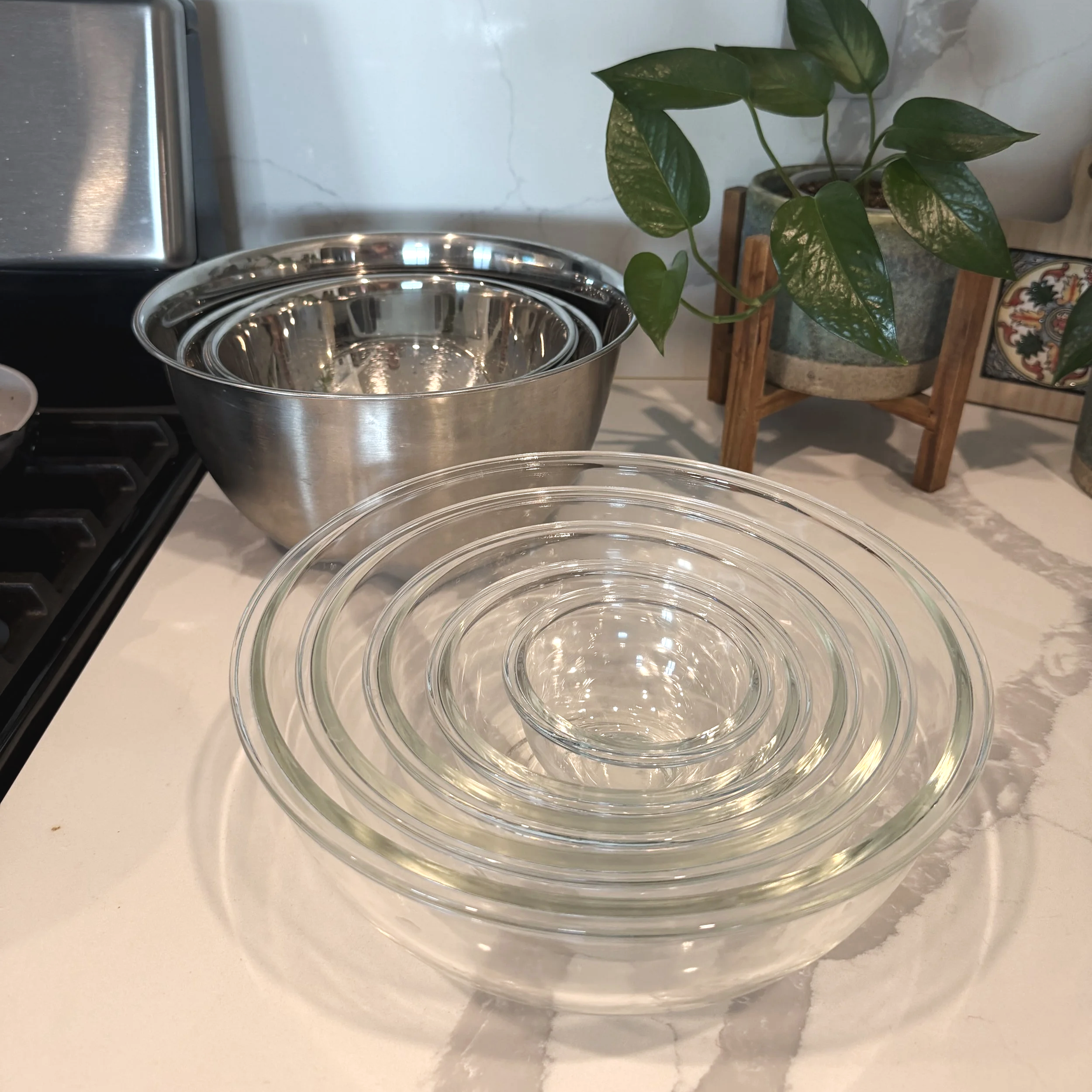 Glass and Stainless Steel Bowls