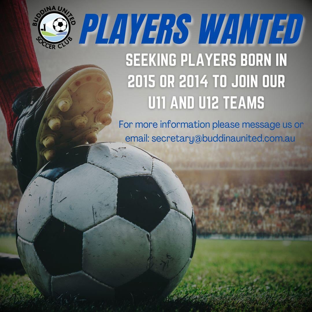 Do you know of anyone born 2014 or 2015 who is keen to play soccer at Buddina United Soccer Club this year?  We are on the look out for extra players. Be part of a fun and supportive club! To register head to the link in the comments or email us ⚽️🎉