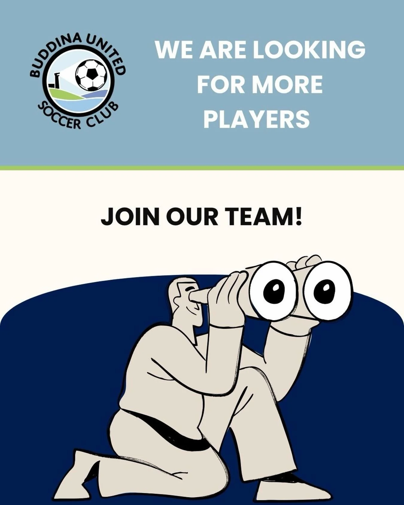 Grab a bunch of your mates and join Buddina United this season. We are looking for players in U11, U12 and U13 teams. Get amongst and register today via the link in the comments! ⚽️🙌