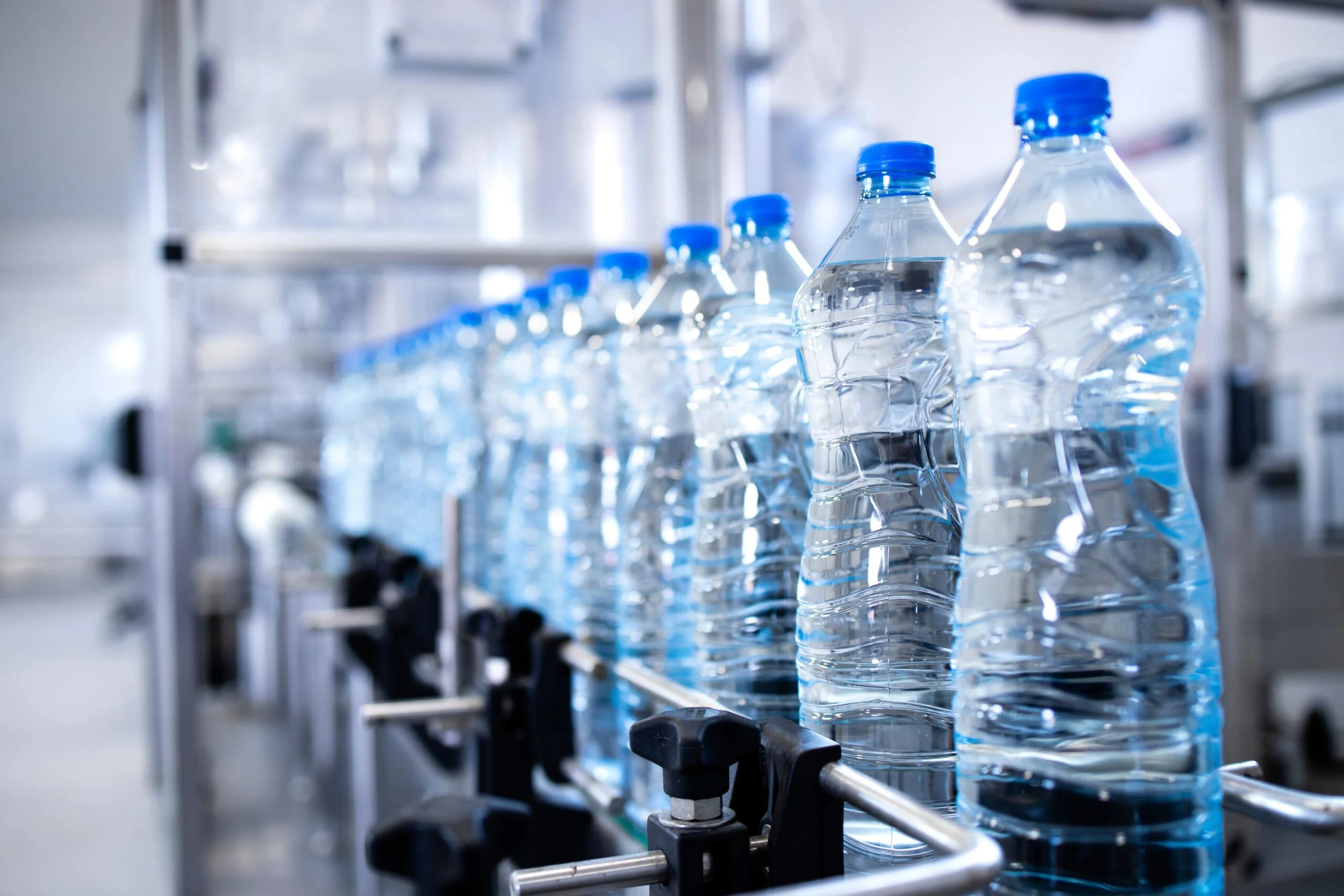 Bottled water on an industrial production line