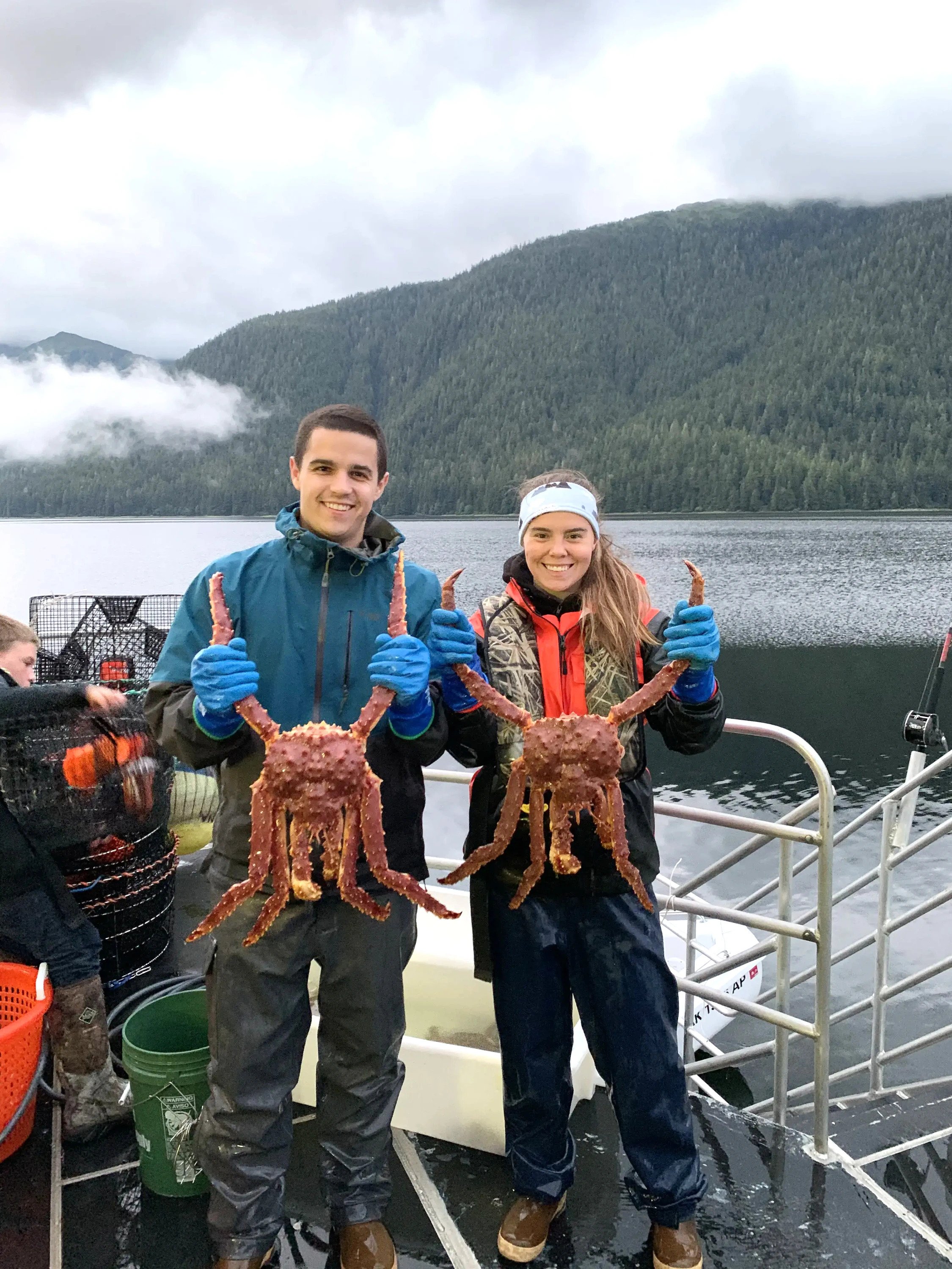 Captain Parker and his wife with king crabs that were caught in Southeast Alaska