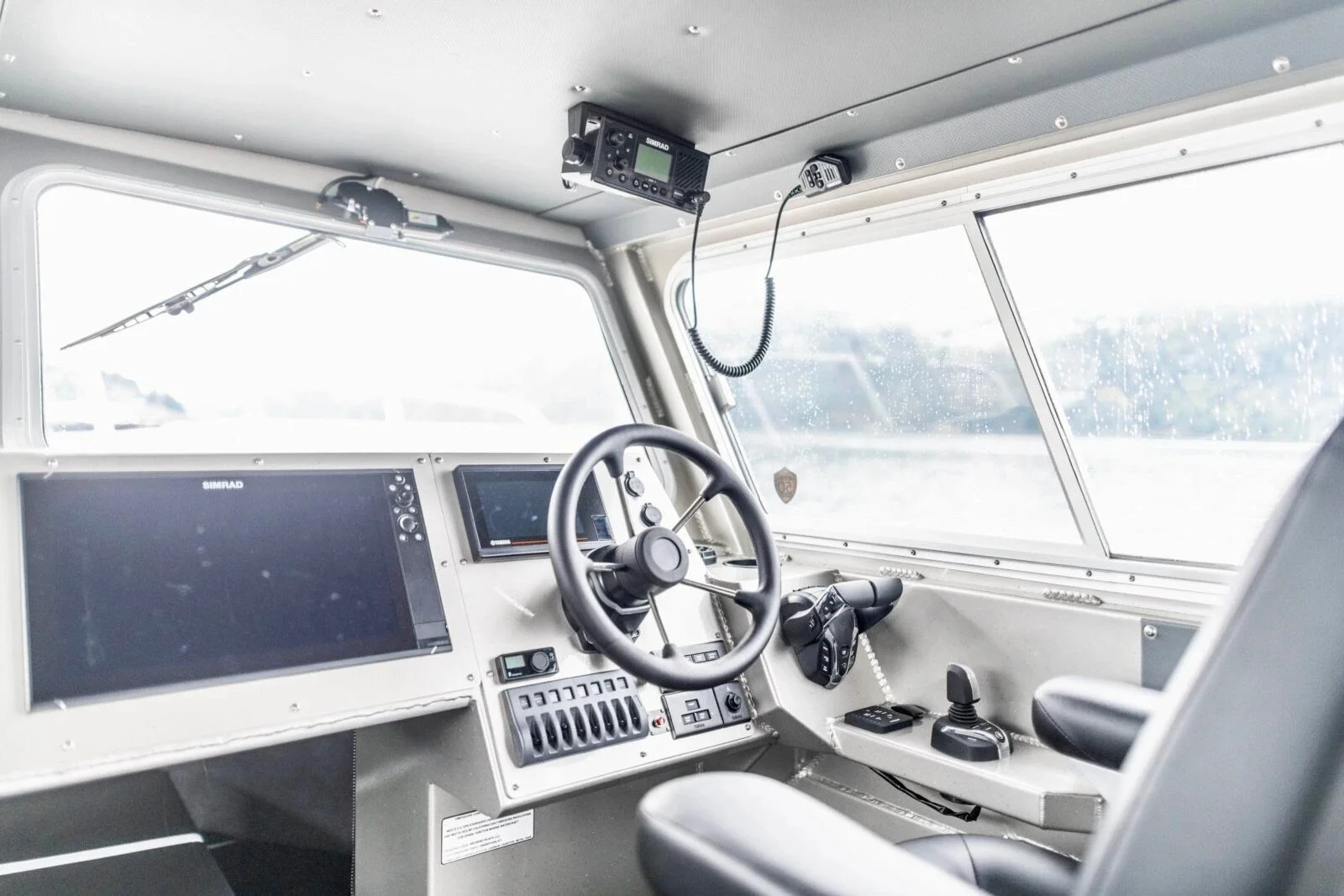Boat helm inside the Polaris, a northriver boat.