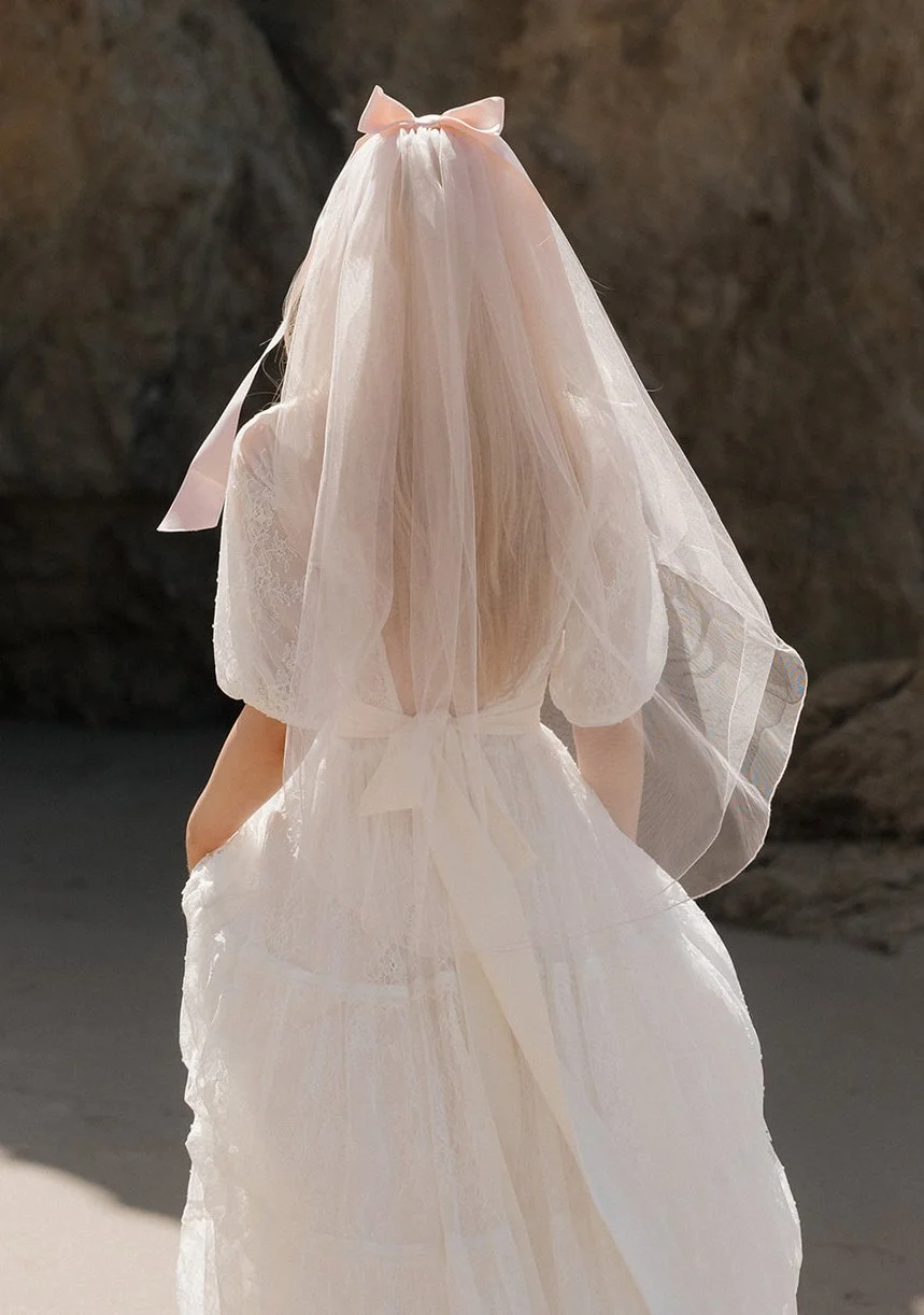 Powder pink tulle veil