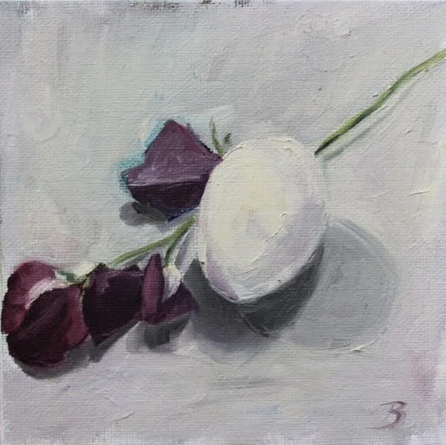 Egg and Sweet Pea, 6 x 6, Oil on Canvas Panel