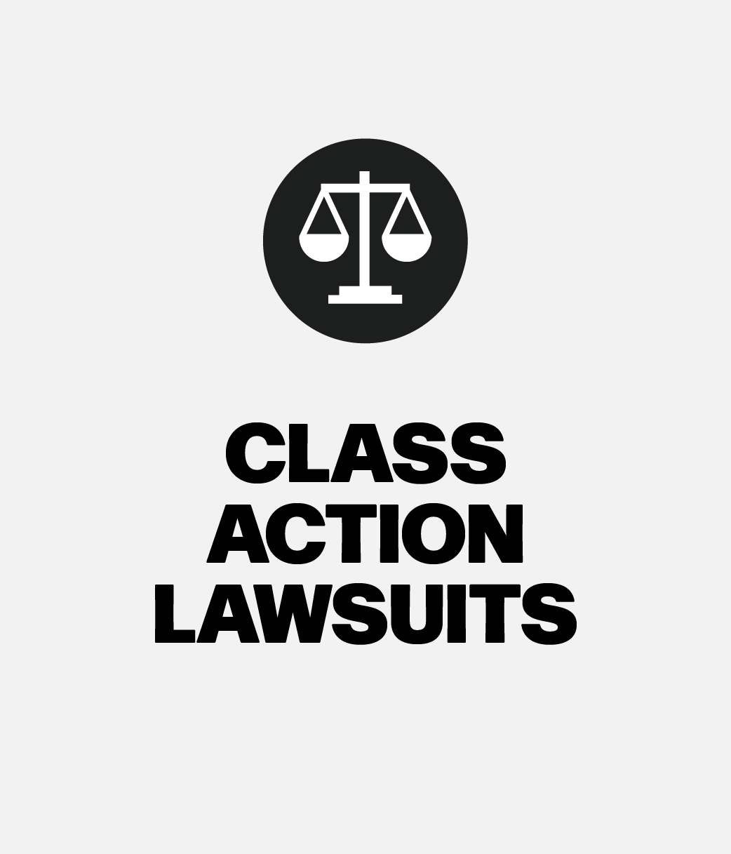 Icon of a balance scale with the words "Class Action Lawsuits" underneath for The J. Bock Firm website.