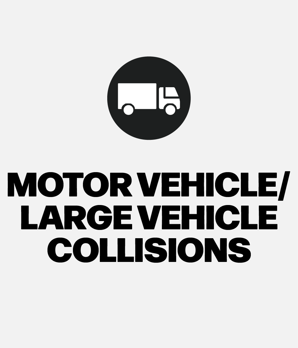 Sign indicating motor vehicle and large vehicle collisions for The J. Bock Firm website.