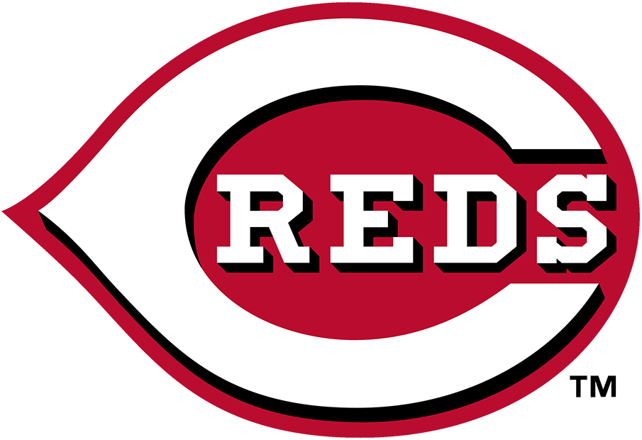 The logo of the Cincinnati Reds baseball team, featuring a stylized red and white baseball with the team name 'REDS' in bold white letters inside a red oval.