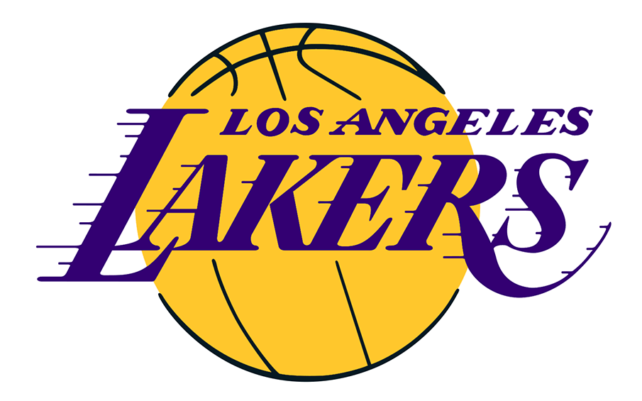 Los Angeles Lakers logo featuring a purple and gold basketball with the team's name written across it.