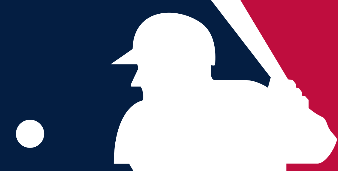 Silhouette of a baseball player with a bat, depicted in a logo style with red, white, and blue colors.