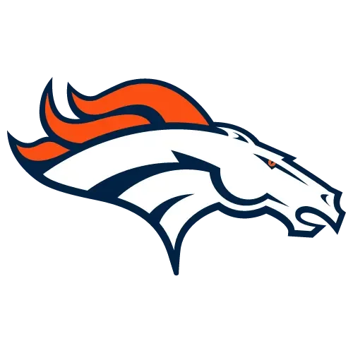Logo of the Denver Broncos, an American football team, featuring a stylized horse head with orange mane and navy accents.