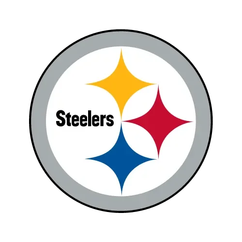 The Pittsburgh Steelers logo with three colored stars in yellow, red, and blue inside a circle.