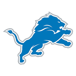 Detroit Lions logo featuring a blue lion with a gray outline on a black and white background.