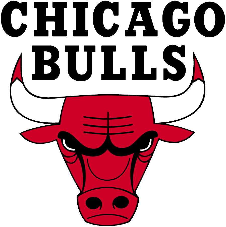 Chicago Bulls logo featuring a red bull's head with angry eyes and large white horns, with the words "CHICAGO BULLS" above it.
