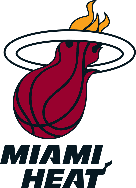 Miami Heat logo featuring a flaming basketball being shot through a hoop.