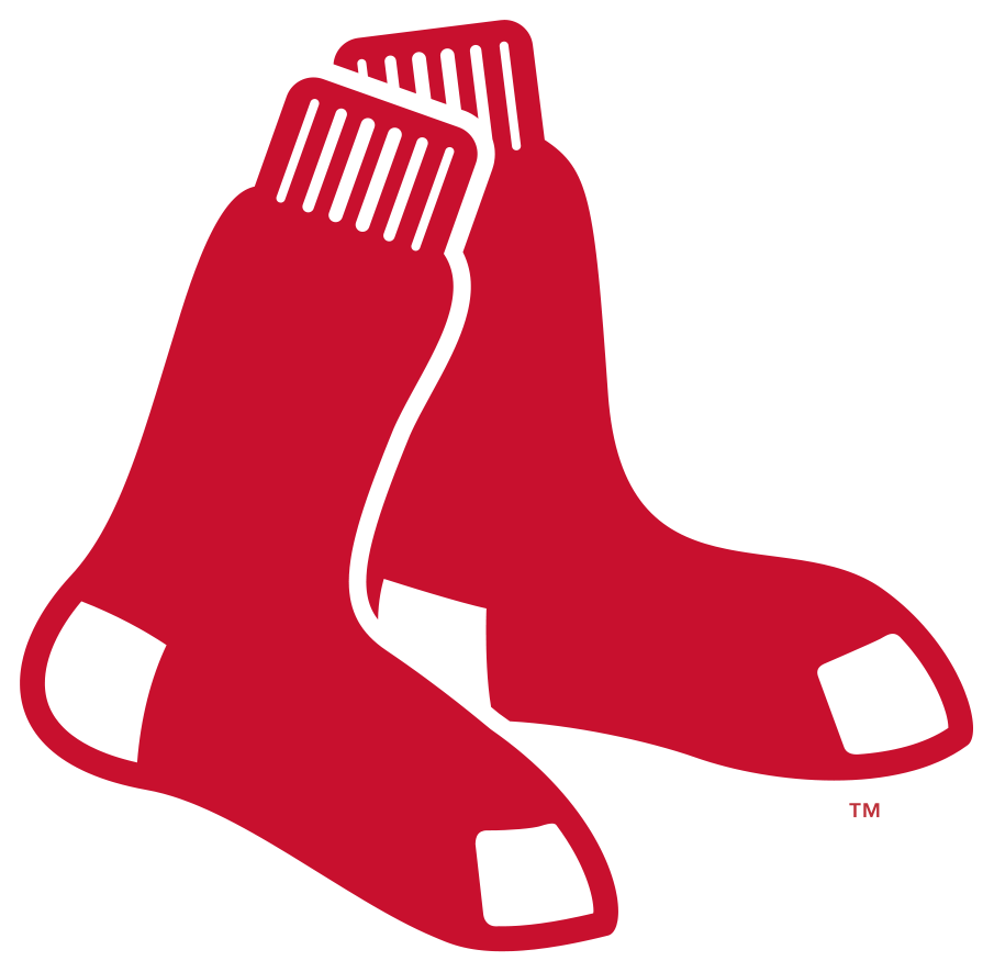 Illustration of red socks with white accents and white heel and toe patches.