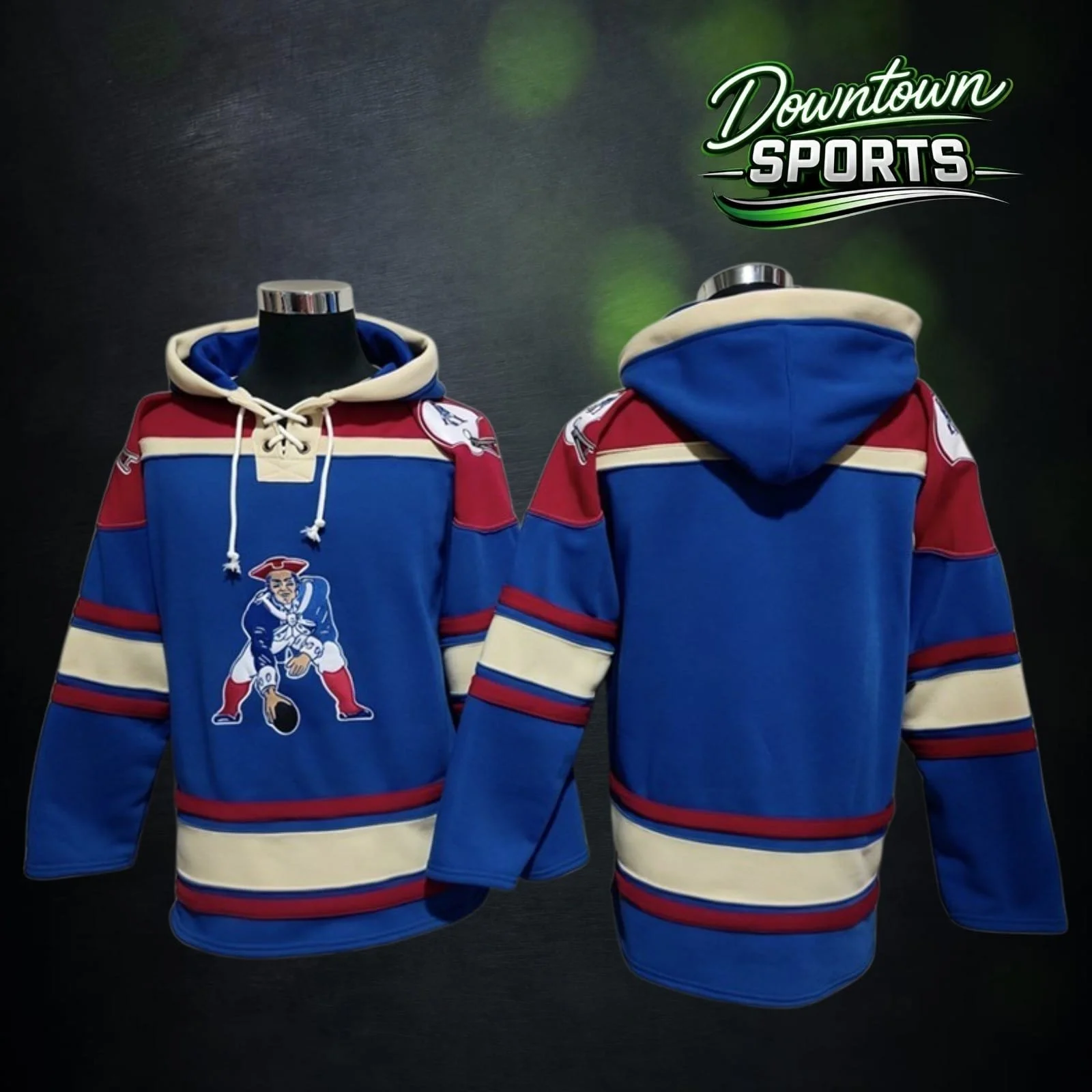 Customised New England Patriots Retro 47 Brand NFL x NHL Crossover Hockey Hoodie
