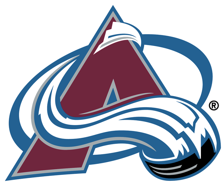 Colorado Avalanche logo featuring a stylized letter A with a snow-capped mountain and a swirling snow current logo.