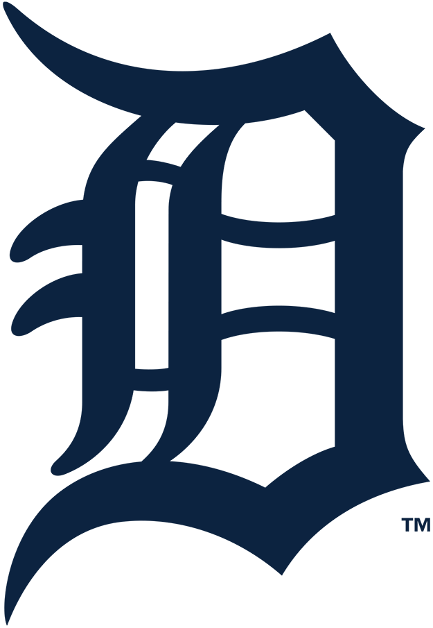 A stylized dark blue Old English letter "D" on a black background.