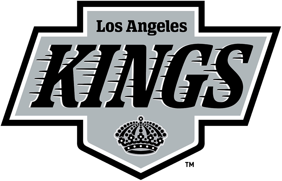 Logo of the Los Angeles Kings hockey team in black, gray, and white colors, featuring a crown symbol.