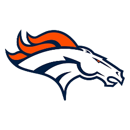 Denver Broncos logo featuring a stylized horse head with an orange mane and navy blue and white details