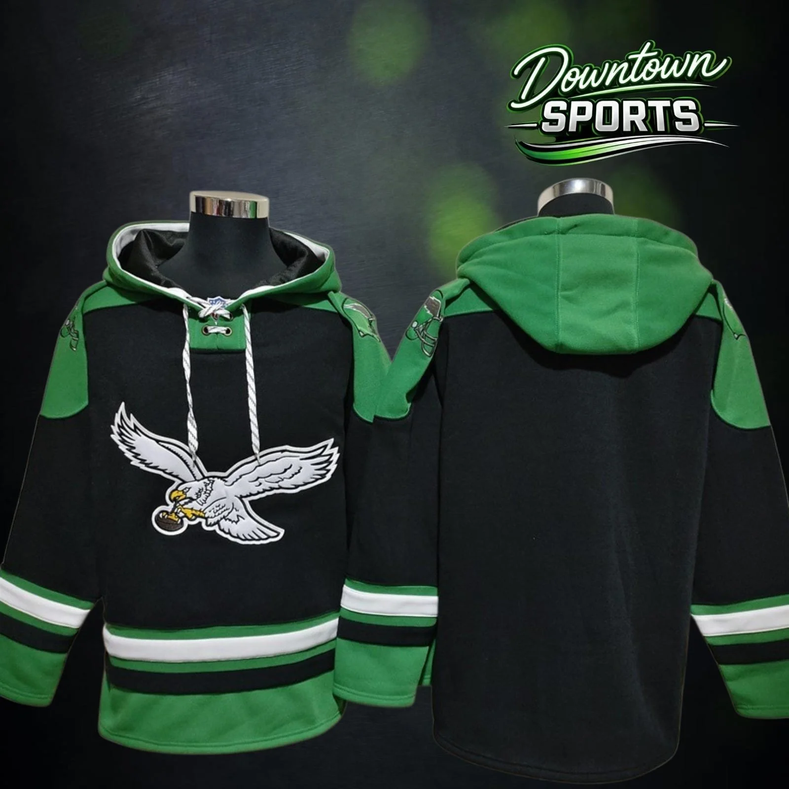 Customised Philadelphia Eagles Kelly Green 47 Brand NFL x NHL Crossover Hockey Hoodie
