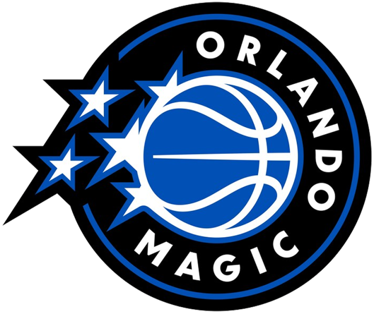 Orlando Magic NBA logo featuring a basketball with stars and the team name in a circular design.