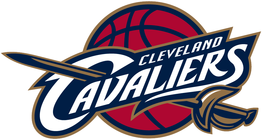 Cleveland Cavaliers logo featuring a basketball, a sword, and the team name in stylized font.