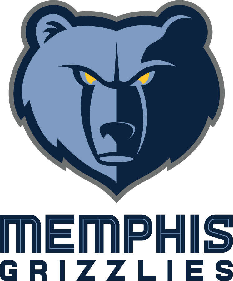 A stylized logo of a bear's head with yellow eyes, colored in shades of blue and gray, accompanied by the text 'Memphis Grizzlies'.