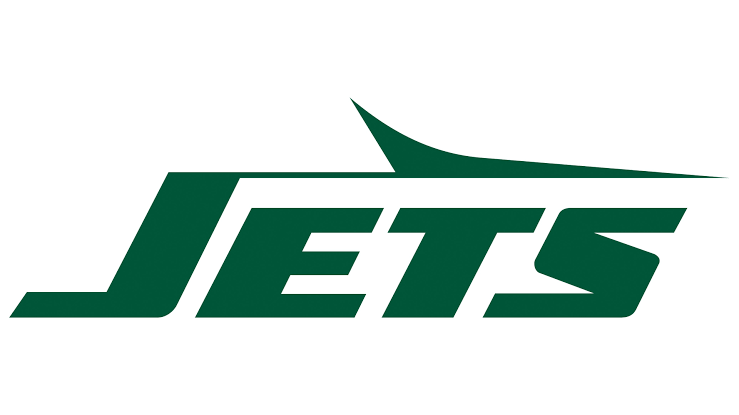 Jets logo with stylized green lettering and a swoosh design.