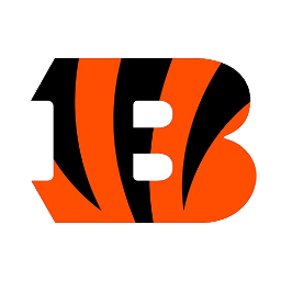 The logo of the Cincinnati Bengals, featuring the letter 'B' with black tiger stripes on an orange background, enclosed in a white oval shape.